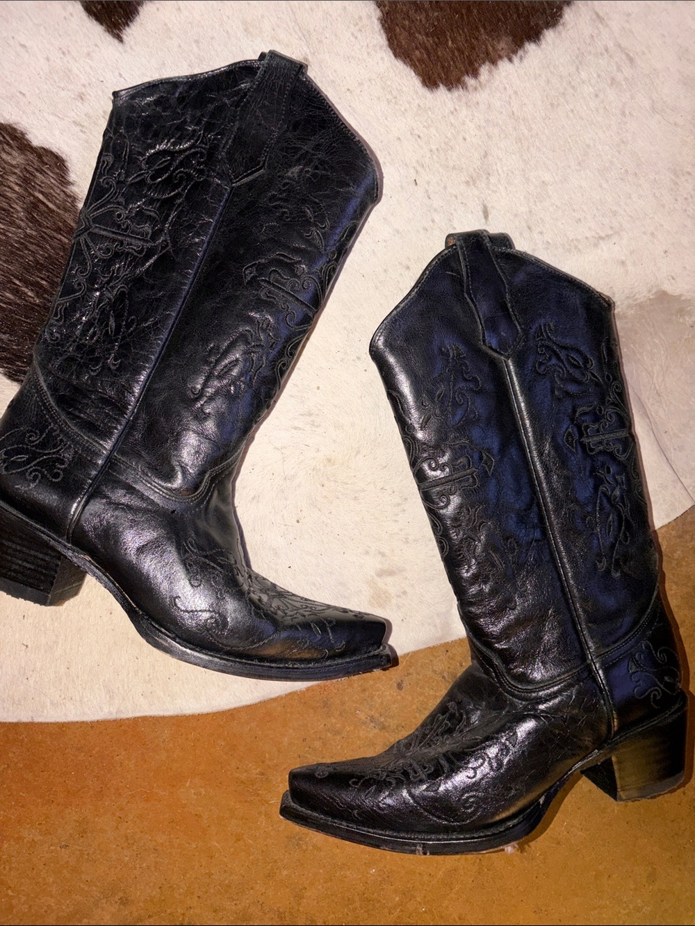 Circle G Black Leather Western Boot - Stamped Sole